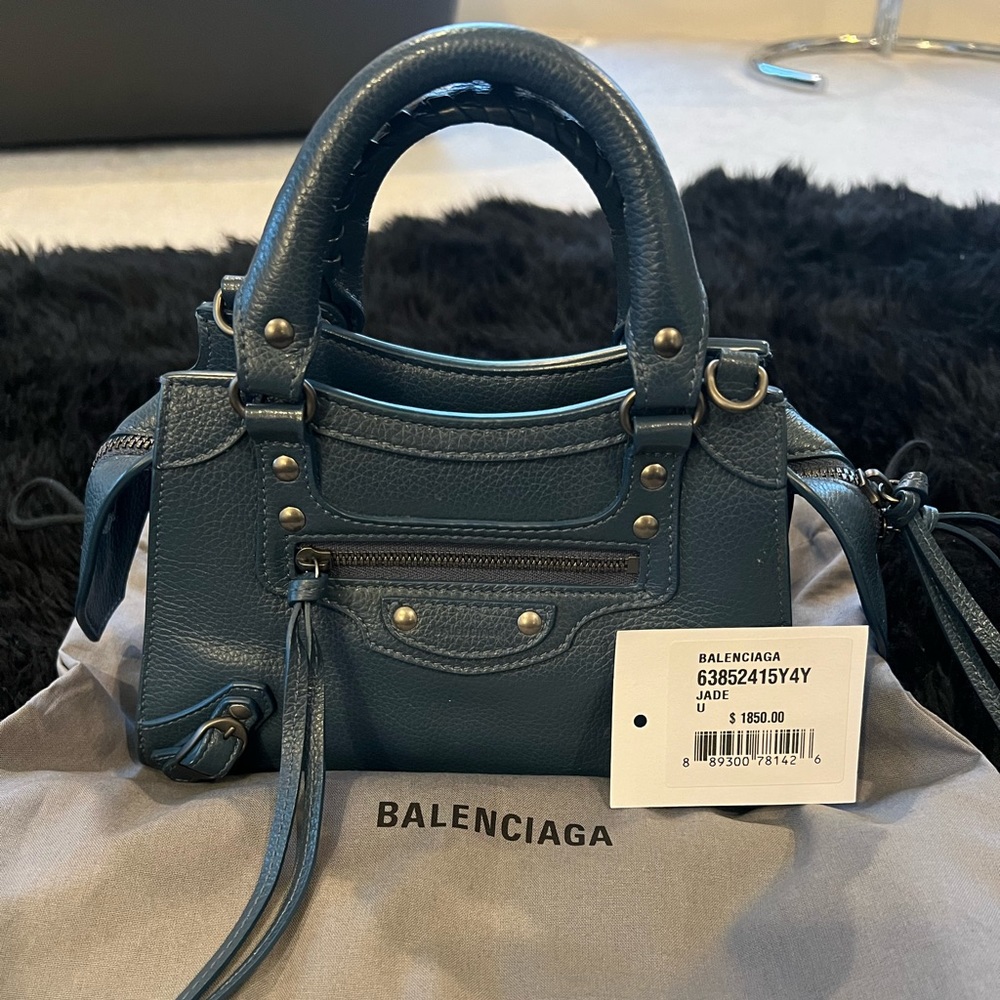 BALENCIAGA Grained Calfskin Neo Classic Hardware Mini City Color Jade